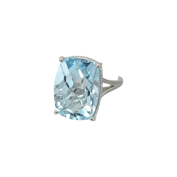 Natural Solitaire Blue Topaz Ring 6.5 14k WG 19.58 Cts Certified $3,950 310546 - Picture 8 of 16
